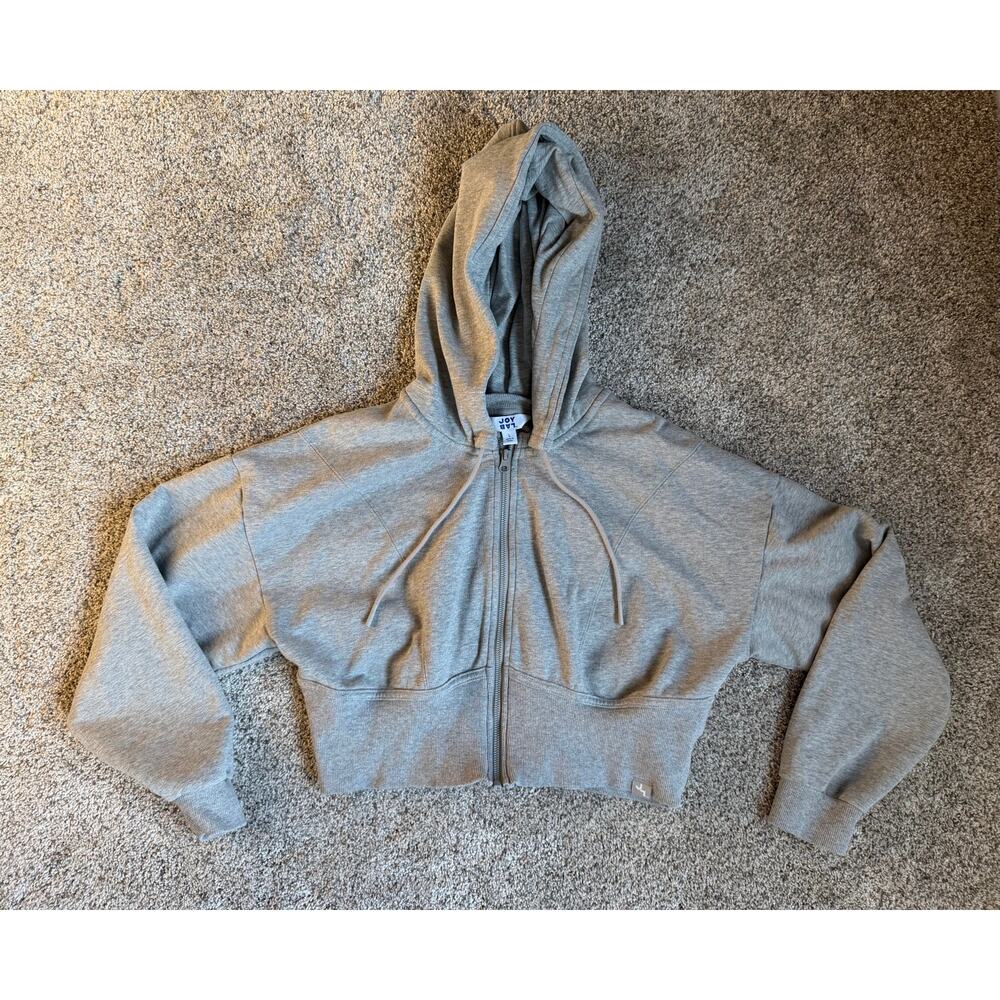 JoyLab Hoodie Women Gray Cropped Full Zip‎ Sweatshirt Size L Heathered Athletic